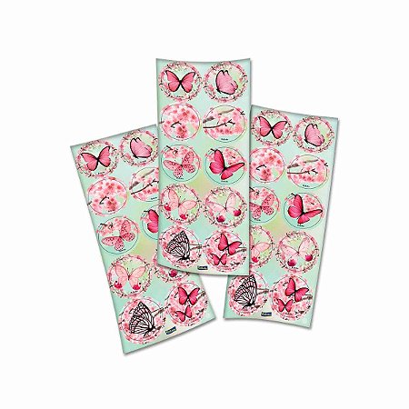 ADESIVO REDONDO JARDIM DAS BORBOLETAS c/30