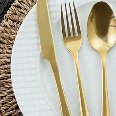 KIT 3 TALHERES PARA CHURRASCO VALENTINA DOURADA