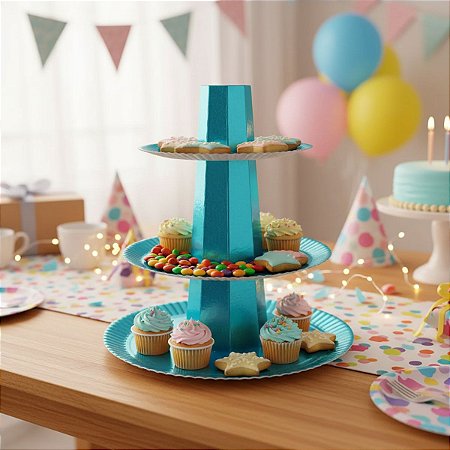 Baleiro Papelão Laminado 3 Andares Azul Claro Metalizado - ULTRAFEST