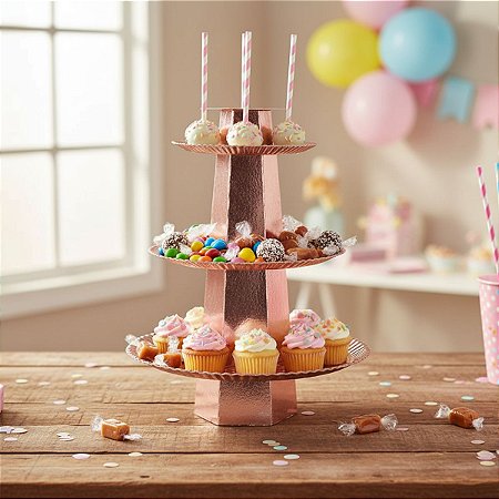 Baleiro Papelão Laminado 3 Andares Rose Gold