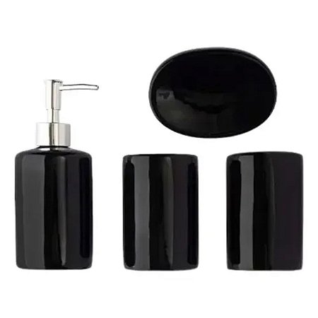 JOGO BANHEIRO CERAMICA PRETO C/4