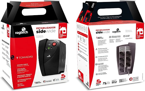 RAGTECH – Estabilizador Eletro Side Wide 700VA (Para Eletrodomésticos em Geral) – Bivolt – 7 tomadas – Modelo 5390