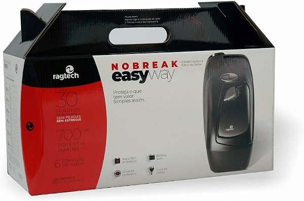 RAGTECH – Nobreak New Easy Way NEW 700 – 700VA/490W – 1 bateria 12V/7Ah – Bivolt – 6 tomadas – Modelo 4139