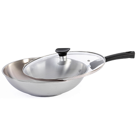 Frigideira Wok Tramontina em Aço Inox Indução 28cm Com Tampa