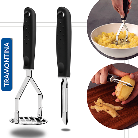 Kit Descascador de Legumes e Frutas Tramontina + Amassador de Batatas Inox