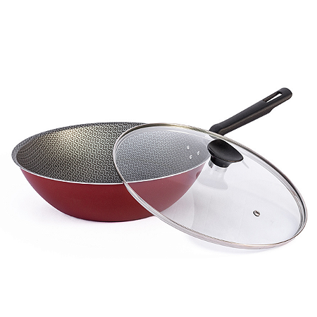 Frigideira Wok Tramontina Antiaderente Vermelha  24Cm Com Tampa