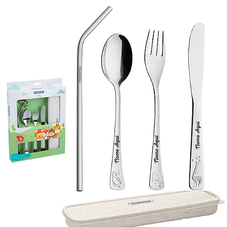 Jogo De Talheres Personalizados Infantil Aço Inox Com Estojo Tramontina