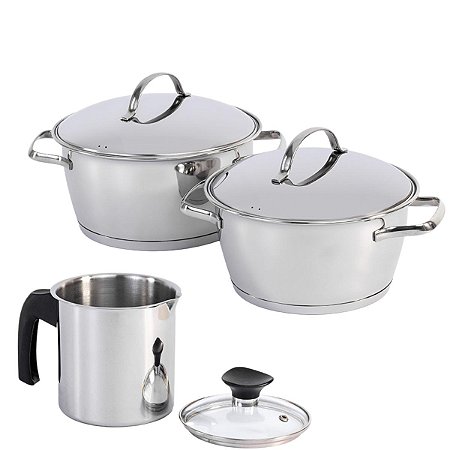 Jogo De Panelas Tramontina Inox Fundo Triplo Allegra 3 Pç Com Fervedor