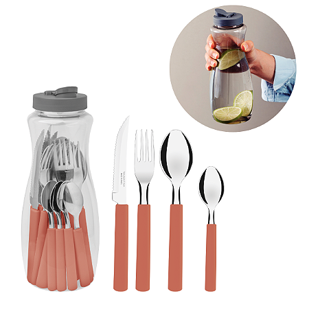 Faqueiro Tramontina Inox Talheres Gamboa 16 Peças C/ Garrafa Rose
