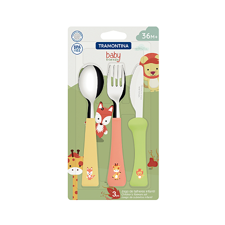 Kit Talheres bebê infantil 3 Peças Aço Inox Tramontina