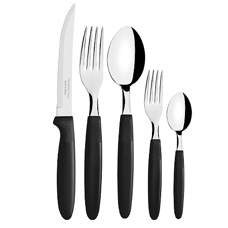 Jogo De Talher Faqueiro Inox Tramontina Ipanema Preto Garfo Faca Colher 30 Peças