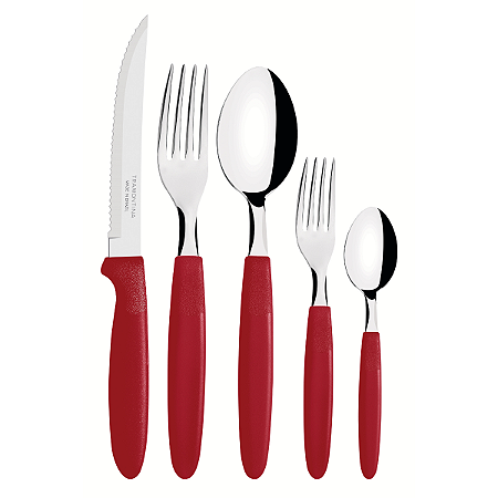 Jogo De Talher Faqueiro Inox Tramontina Ipanema vermelho Garfo Faca Colher 30 Peças