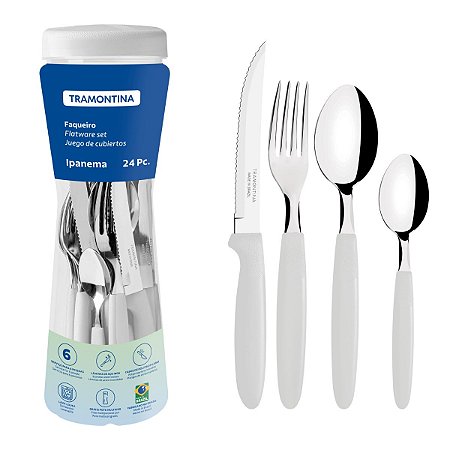 Faqueiro Inox 24 Peças Ipanema Branco Tramontina em Aço Inox