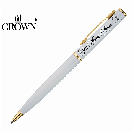 Caneta Branca Crown Personalizada Nome Logo Capricci Luxo Esferográfica