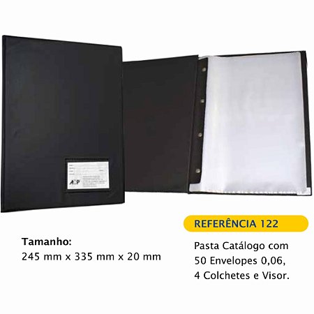Pasta Catalogo Oficio Preta 4 Colchetes 50 Sacos Finos - ACP 122
