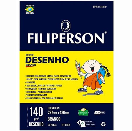 Papel de Desenho A3 140g c/ 20 Fls - Filipaper