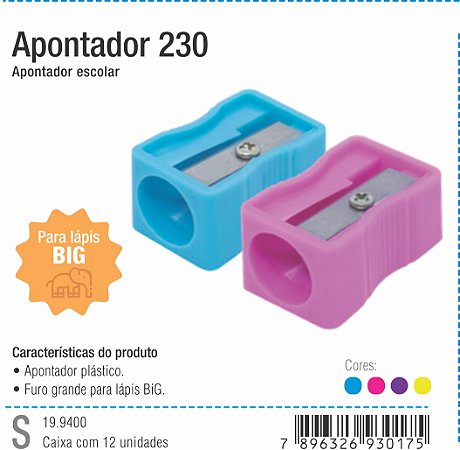 Apontador Plastico p/ Lapis Grosso c/ 12 un. - CIS 230