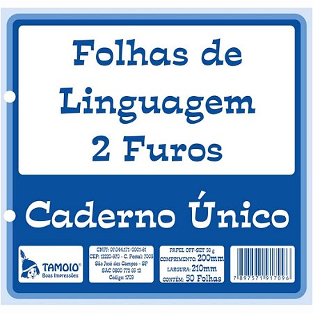 Folha de Linguagem -Caderno Unico- 2 Furos c/ 100 Folhas