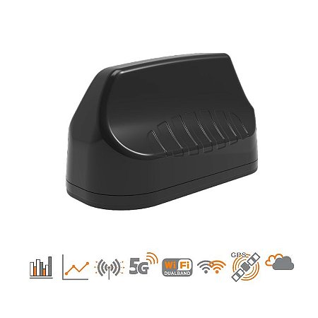 Antena MIMO 7 en 1 Alto Rendimiento, Negra, 4x LTE/5, 410-3800, 2x 2.4,5 GHz WiFi, GPS