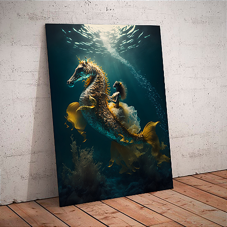 Quadro decorativo - Cavalo marinho montado por sereia