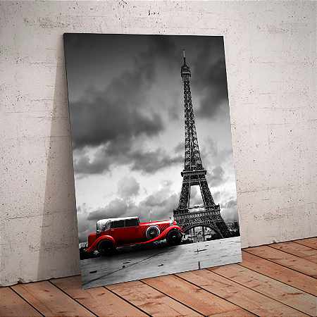 Quadro decorativo - Carro antigo em frente a torre Eiffel