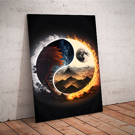 Quadro decorativo - ying e yang: floresta e montanhas