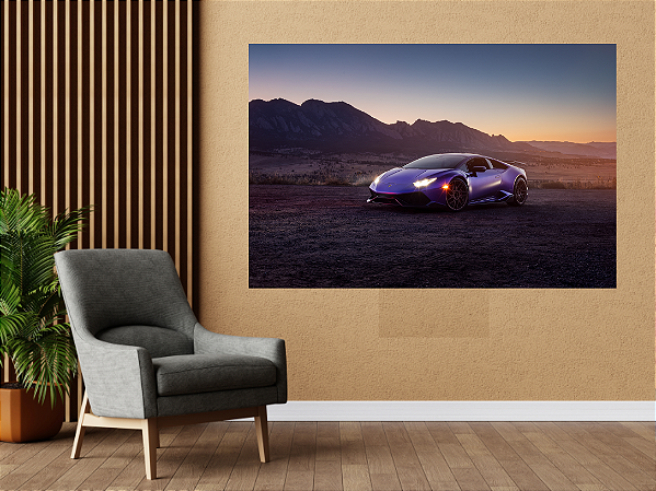 Quadro decorativo - Lamborghini Huracán roxo nas montanhas