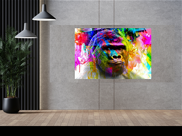 Quadro decorativo - gorila colorido estilo DIY