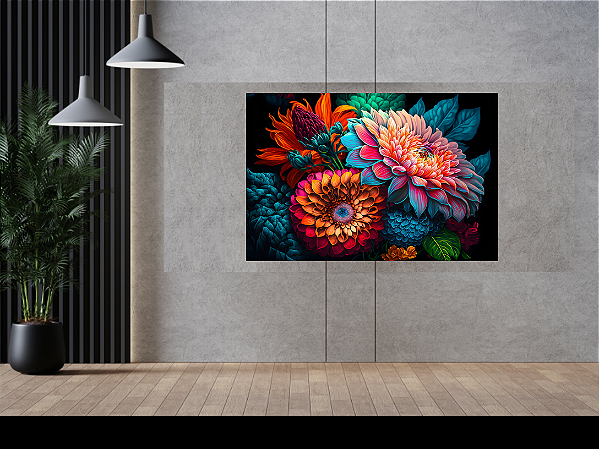 Quadro decorativo - Buquê de flores artísticas coloridas