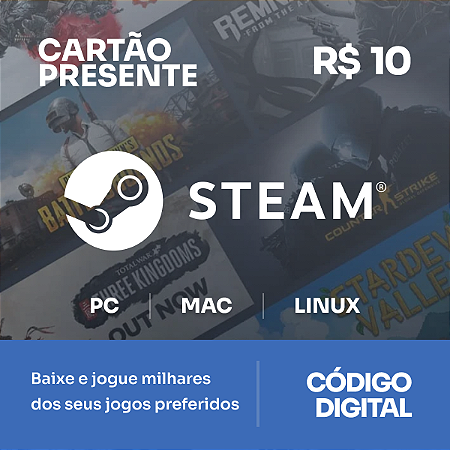 R$10 Steam - Cartão Presente - Rewin Games