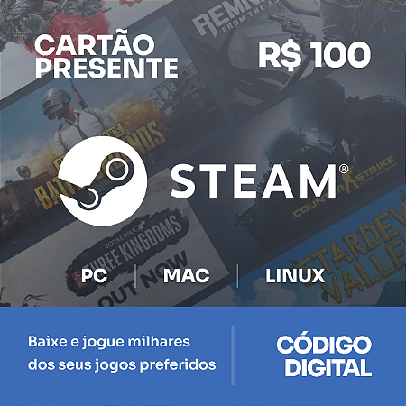R$100 Steam - Cartão Presente - Rewin Games
