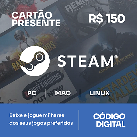 R$150 Steam - Cartão Presente - Rewin Games