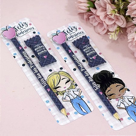 Cartão com lápis e balinha Dia dos Professores