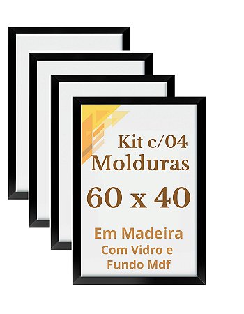 Kit 4 Molduras 60x40 Quadro 40x60 Com Vidro E Fundo Mdf