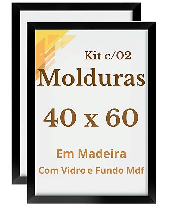 Moldura Quadro 40x60 Kit 2 Com Vidro Molduras 60x40
