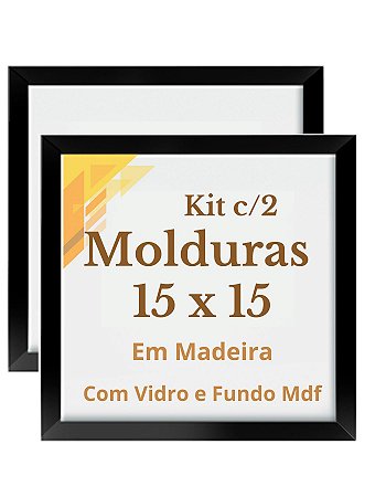 Kit 2 Quadros Parede 15x15 Moldura Madeira Quadro Com Vidro