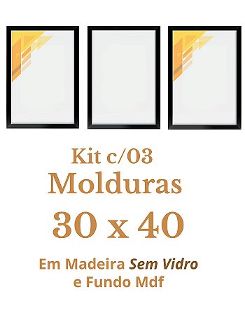 Kit 3 Molduras 40x30 Sem Vidro Madeira 30x40