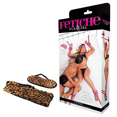 Kit Bondage com 4 Amarras Reguláveis e Venda de Pelúcia de Oncinha - Adão e Eva