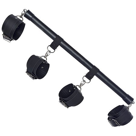 Separador BDSM Duo com Tornozeleiras e Algemas em Couro Sintético 50cm - DOMINATRIXXX