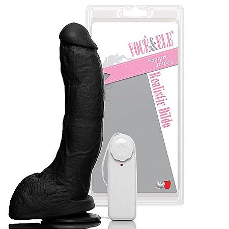 Prótese Bengala Realística em Formato Curvo com Vibro Multivelocidade, Escroto e Ventosa - Você & Ele | Cor Preto 21x5,5 cm | Adão e Eva