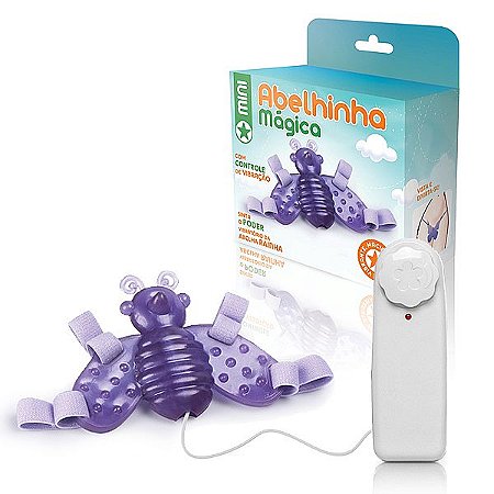 Mini Abelha Mágica Estimulador de Clitóris com Vibração Multivelocidade e Controle Remoto com Fio Cor Lilás - Borboleta Mágica Adão & Eva