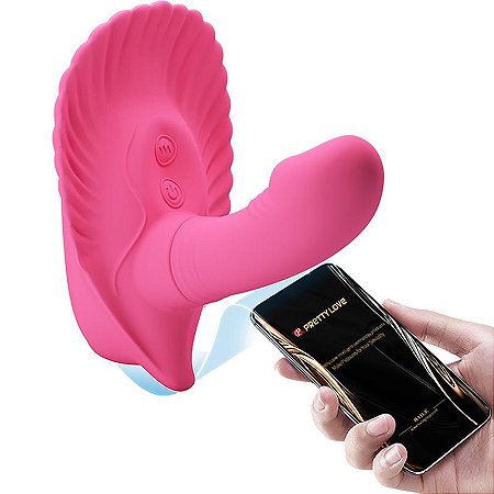 Estimulador em Forma de Concha com Mini Pênis Penetrável, 10 Modos de Vibração e Aplicativo - Pretty Love Fancy Clamshell