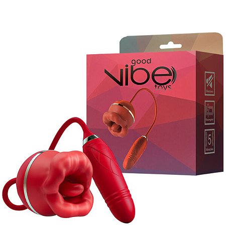 Vibrador Recarregável Duplo Formato Boca e Penetrador com Movimentos de Vai e Vem – GOOD VIBE TOYS