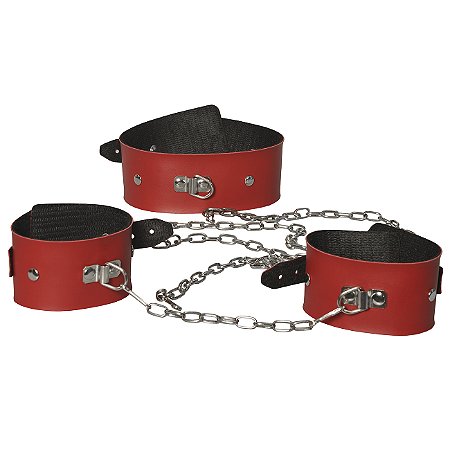 Kit Coleira e Tornozeleiras em Couro Sintético e Fundo de Camursa - Disponível em 2 Cores - Dominatrixxx
