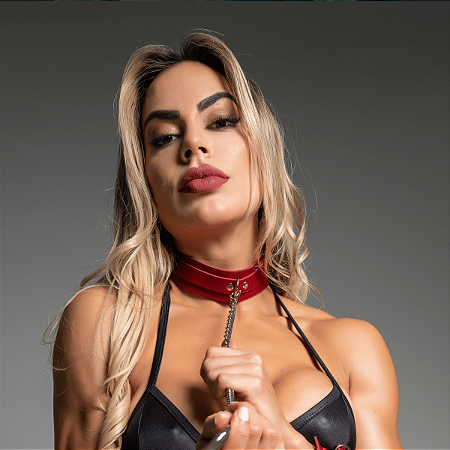 Coleira CRETA em Couro Sintético com Corrente Guia - DIsponívem em 2 Cores - Dominatrixxx