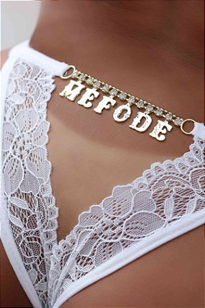 Calcinha Gislaine - Frases Com Strass - Branca