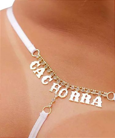 Calcinha Fetiche Branca - Frases em Strass Dourados