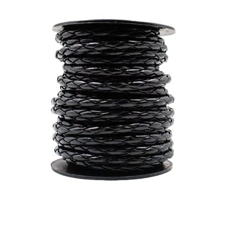 Fio de Couro Trançado - preto - Sintético  5mm - Rolo C 50 Metros