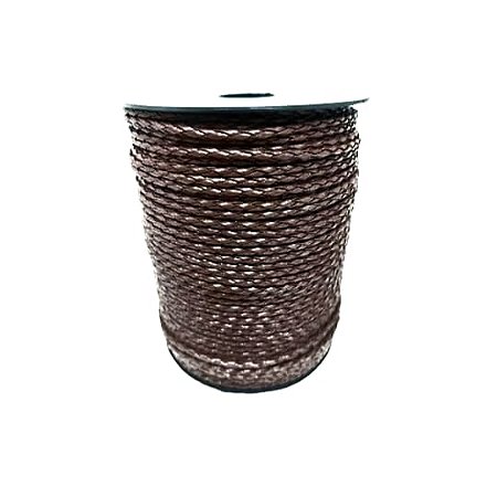 Fio de Couro Trançado - marrom café - Sintético  4mm - Rolo C 50 Metros