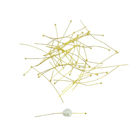 Alfinete Bolinha Especial – Dourado – 50mm pct. com 100 unidades